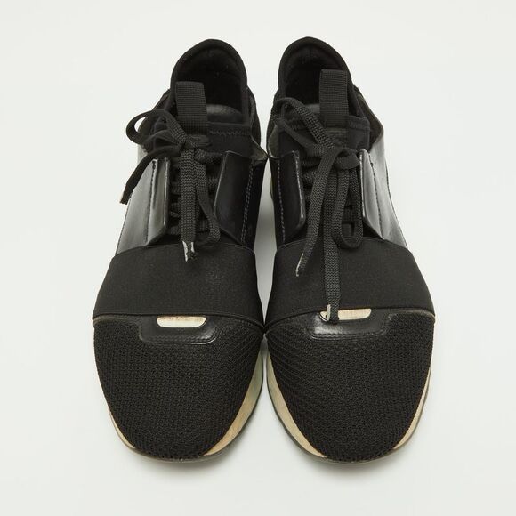 Balenciaga Black Leather,Suede and Mesh Race Runner Sneakers Size 39 - Picture 3 of 4